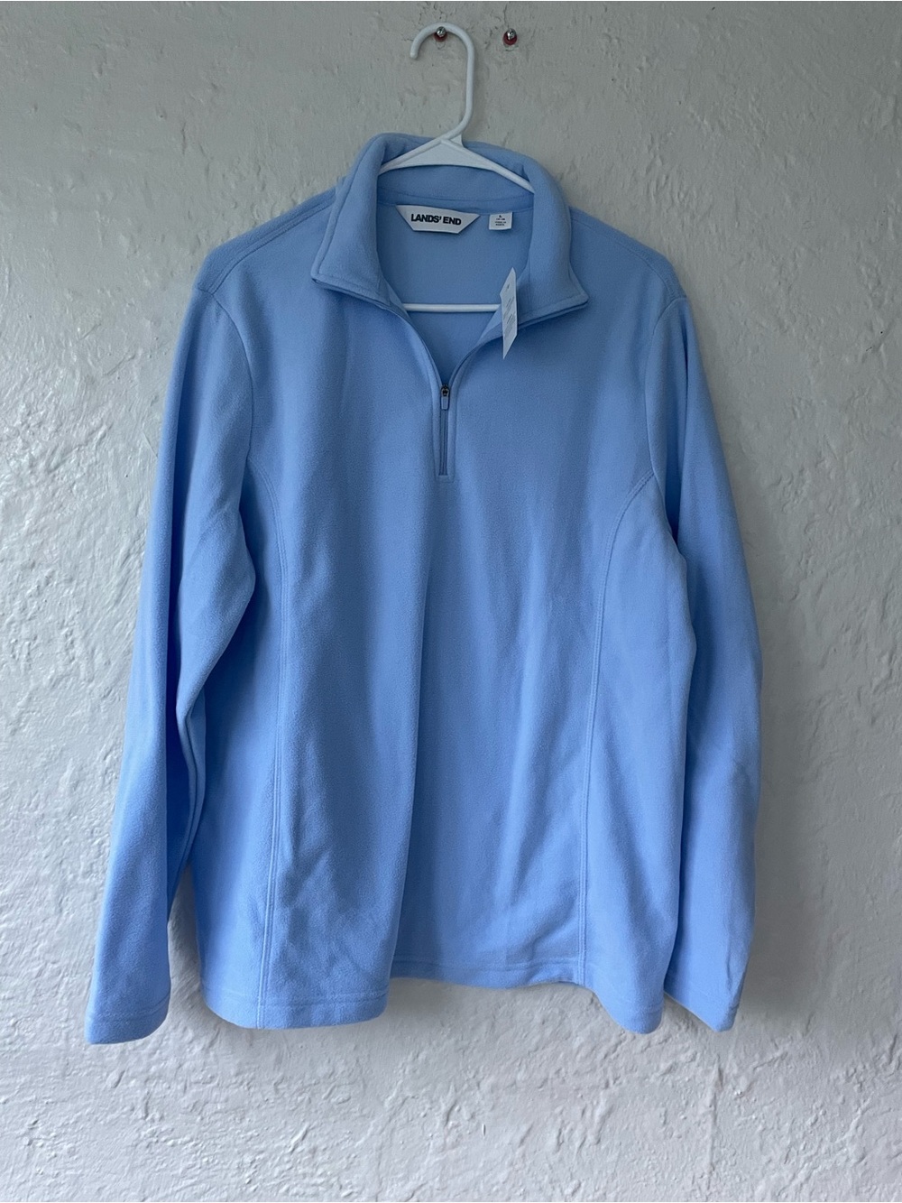 NWT Lands End light blue fleecy pullover long sleeve quarter zip top; L